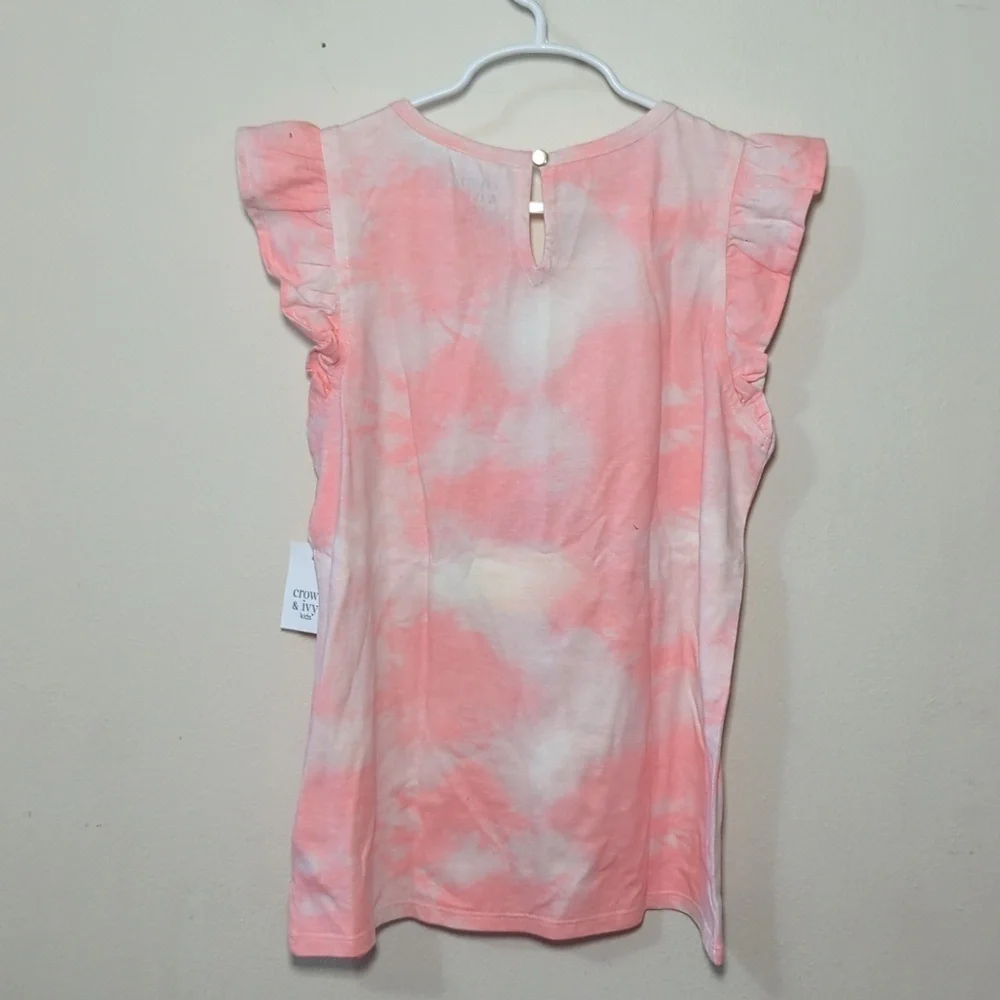 Crown & Ivy Pink Ice Cream Graphic Kids Top Ruffle Sleeves Girls Size L NEW